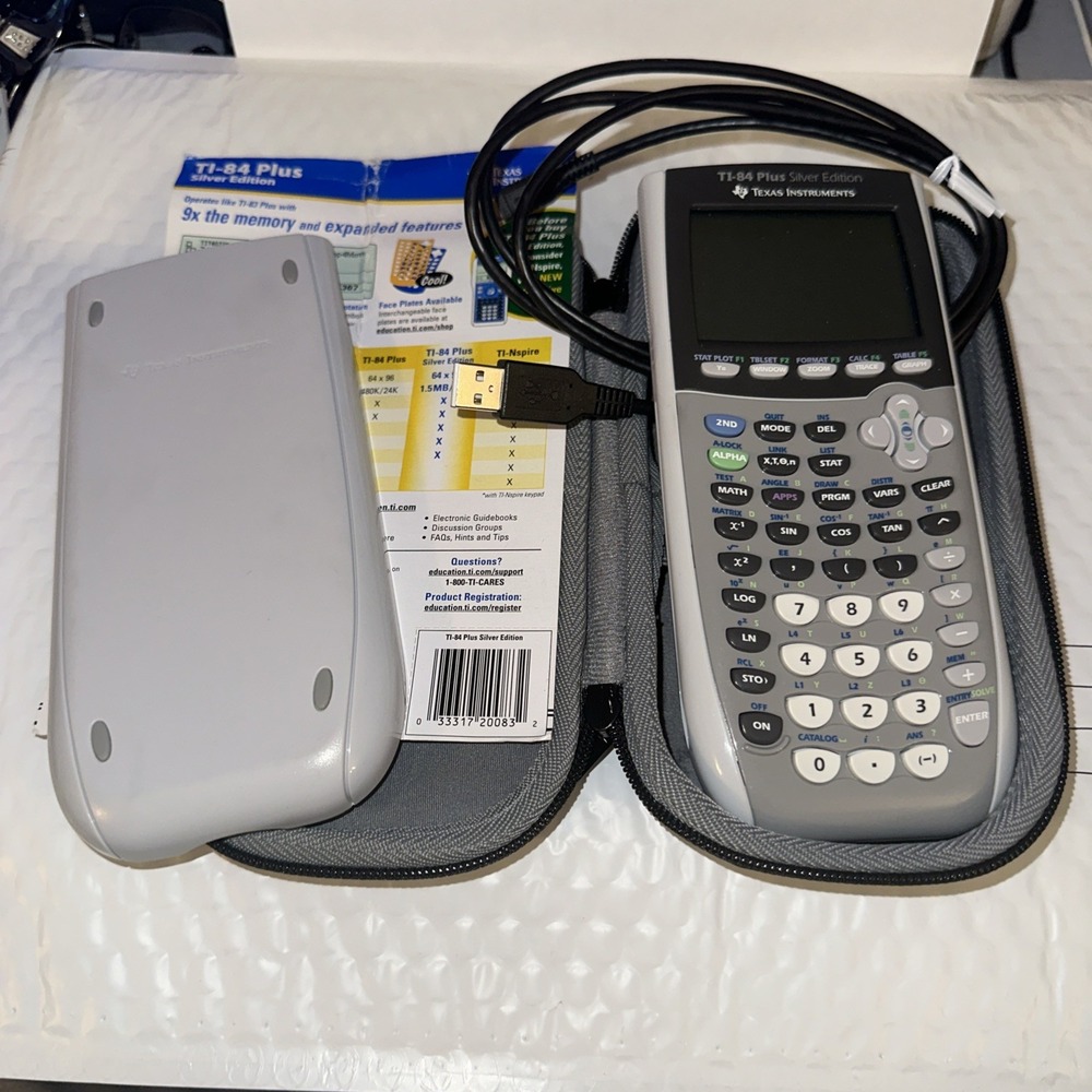 Texas Instruments TI-84 Plus Silver Edition Graphing Calculator Cover Cable Case